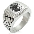 thumbnail image 1 of Stainless Steel Greek Mythology Medusa Geometric Pattern Step-Down Biker Style Polished Ring, 1 of 1