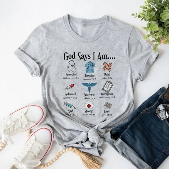Kiraa Tee With God Says I Am Nurse Shirt, Christian Nurse Gift, God Sayings Shirt, Bible Ver... Birthday Gifts; For Men & Women