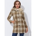 thumbnail image 4 of INSPIRE CHIC Abrigo de invierno de un solo pecho para mujer Gabardina larga a cuadros con capucha Marrón Claro M, 4 of 5