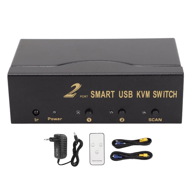 Conmutador KVM VGA 2 en 1, 4 puertos USB, Monitor de ordenador, ratón, teclado, para compartir vídeo, interruptor VGA, enchufe 100-240VEU