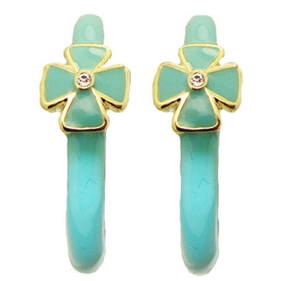 Boucles d'Oreilles Créoles Émaillées en Gros Turquoise MX avec Cristal