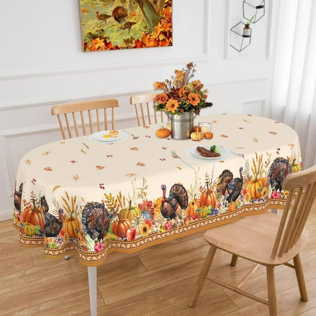 Nappe de l\'Action de Grâce Ovale 60x120 Pouces, Dinde Récolte d'Automne Nappe de l\'Action de Grâce Ovale Imperméable Housse de Table pour Souper Cuisine Décorations de Fête