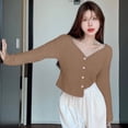 thumbnail image 4 of Knitted V-Neck Cardigan For Women Long Sleeves Short Style Sweater Solid Colour Pearl Buckle Plush Top Comfortable Autumn Winter, 4 of 5