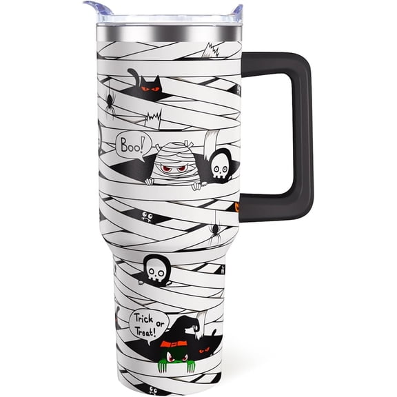 Halloween Tumbler 40oz Ghost Spooky Tumblers with Lid and Straw Halloween Ghost Gifts for Women Men Stainless Steel 40 Oz Coffee Cup Cute Spooky Gift for Adults