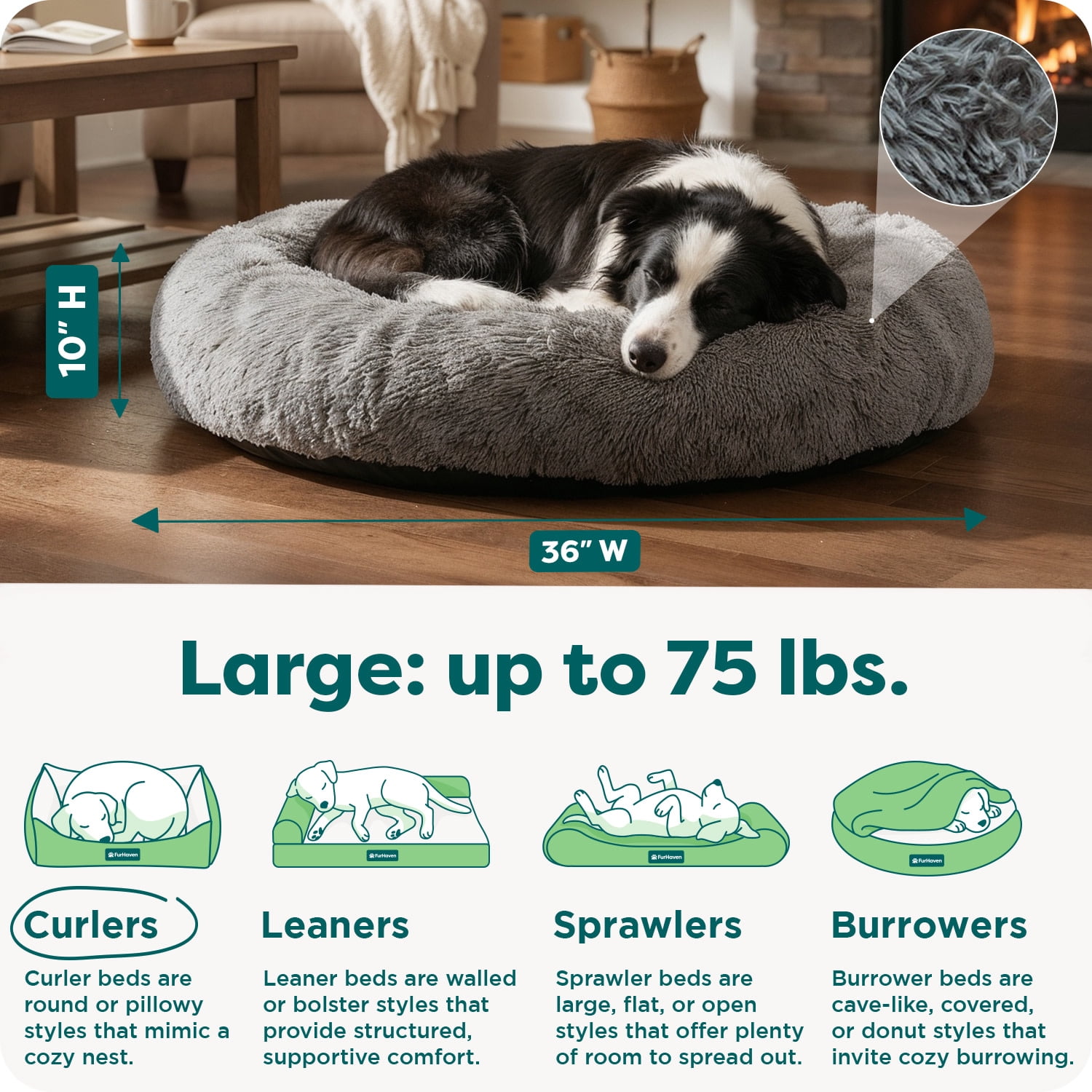 FurHaven Pet Products Calming Cuddler Long Faux Fur Donut Pet Bed for Dogs & Cats - Gray, Large - 36"