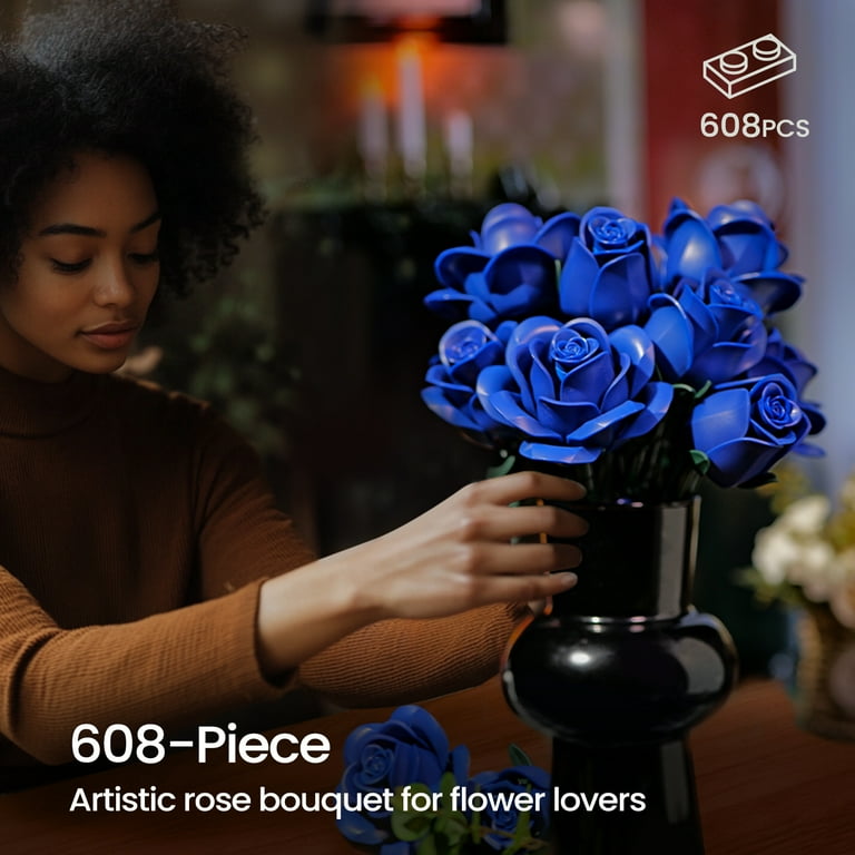 BuildingBoat Blue Roses Bouquet Building Set, 608Pcs, Preserved
