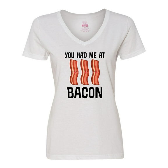 Inktastic You Had Me At Bacon Funny Bacon Lover Gift Women's V-Neck T-Shirt