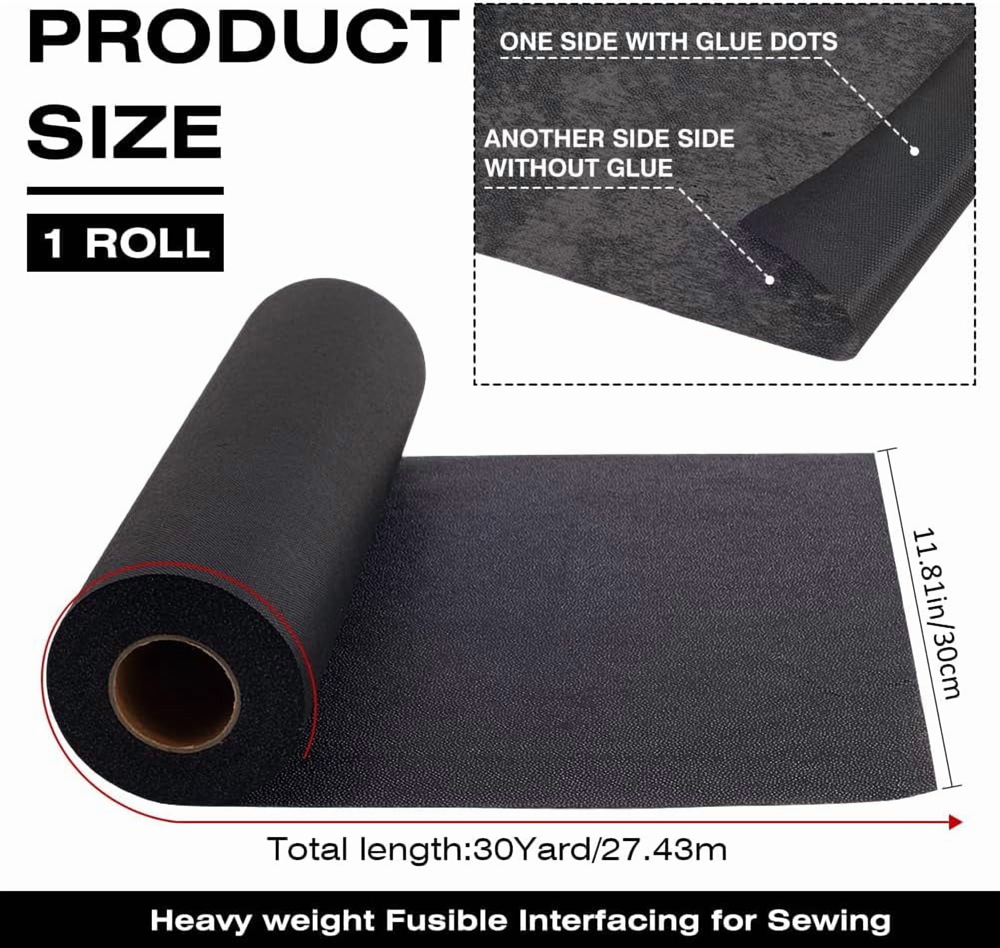 30Yd x 11.8'' Black Iron on Fusible Interfacing Fabric Textiles Polyester Single Sided Interfacings for DIY Crafts Supplies Non Woven Covering Stitch for Sewing Quilting CraftingBlack