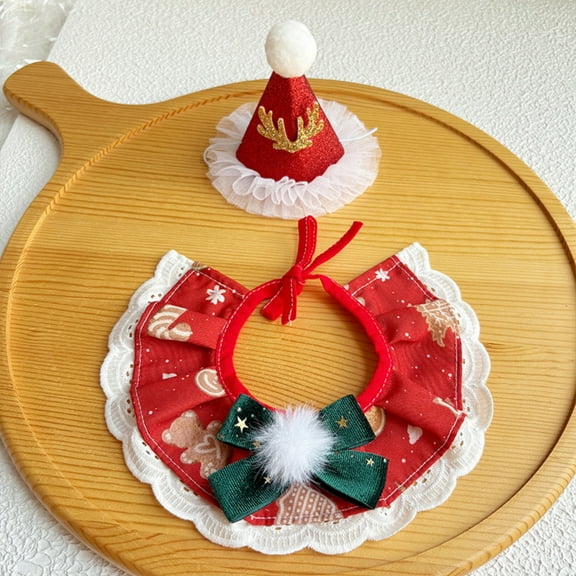 Festive Pet Apparel Christmas Hat Scarf Combo for Small Medium Dogs Cats Holiday Costume