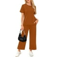 thumbnail image 6 of LISTHA Womens 2 Piece Outfits Summer Casual Short Sleeve Outfits Travel Matching Sets Wide Leg Crop Pants Lounge Sets Saffron L, 6 of 6