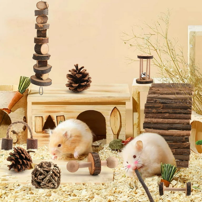 Danpu 25pcs Hamster Bunny Chew Toys Rabbit Toy DIY Hamster Bunny Teeth Care Molar Toys Ideal for Dwarf Hamsters Rat Guinea Pigs Chinchillas Bunnies Size