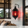 thumbnail image 2 of Hanging Moroccan Lamp Decorative Lantern with Chain for Indoor Home Decor, Outdoor Patio, Black Metal, Cobalt Red Glass, 2 of 12