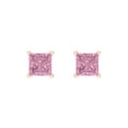 thumbnail image 3 of 0.5 Ct Princess Cut Studs Pink Crystal 14K Rose Solid Gold Everyday Dainty Earrings Screw Back, 3 of 7