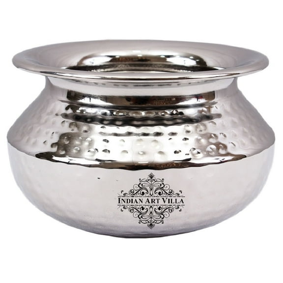 Indian Art Villa Stainless Steel Hammered Punjabi Handi - Traditional Serveware, 5.51"