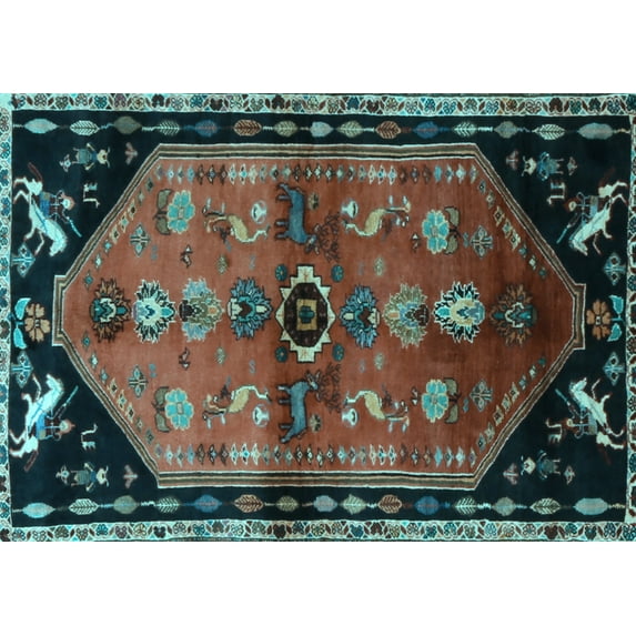 Ahgly Company Machine Washable Indoor Rectangle Animal Light Blue Traditional Area Rugs, 8' x 12'