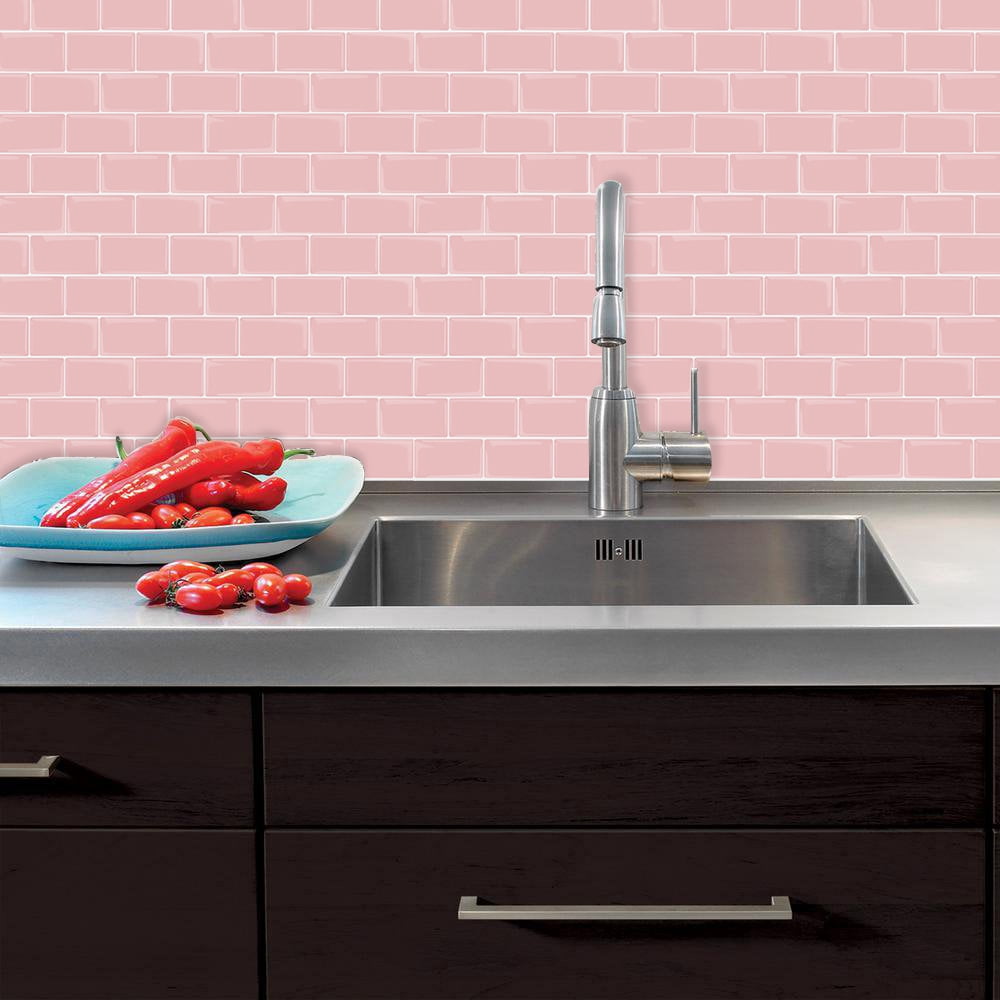 clevermosaics 12x12 Pink Marble Peel and Stick Vinyl Subway Tiles - 10 Sheets