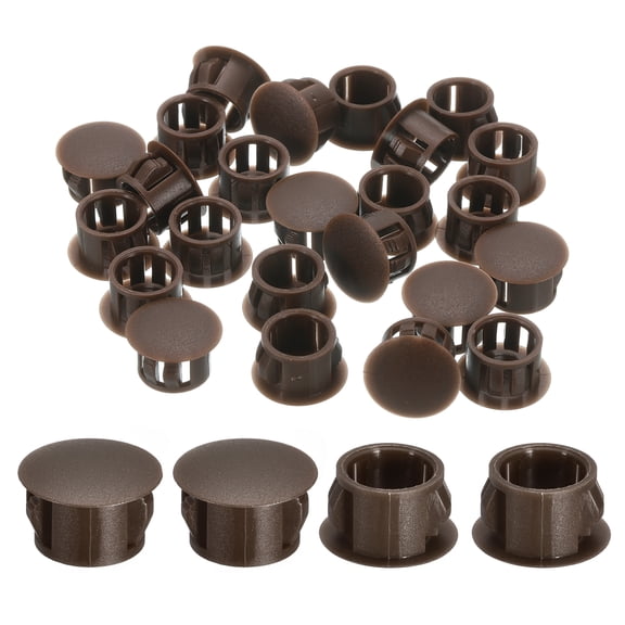 Uxcell 28pack 13mm(1/2")" Nylon Hole Plugs, Flush Type Panel Round Snap In Fastener Knockout Plugs, Brown