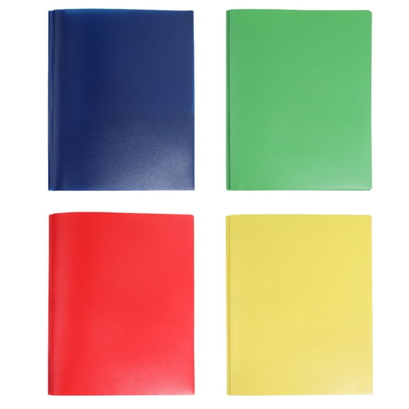 HOMEIORA Plastic Folders with Pockets and Prongs, 2 Pocket Plastic Folders with Prongs and Brads for School, Home, and Work, 4 Pack - Multicolor