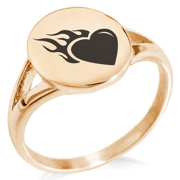 Stainless Steel Flaming Heart Minimalist Oval Top Polished Statement Ring