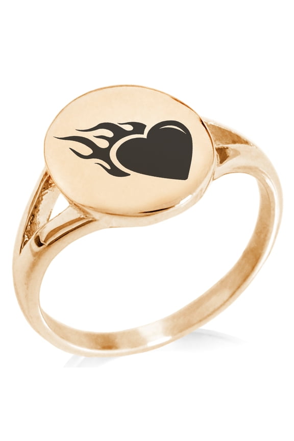 Stainless Steel Flaming Heart Minimalist Oval Top Polished Statement Ring
