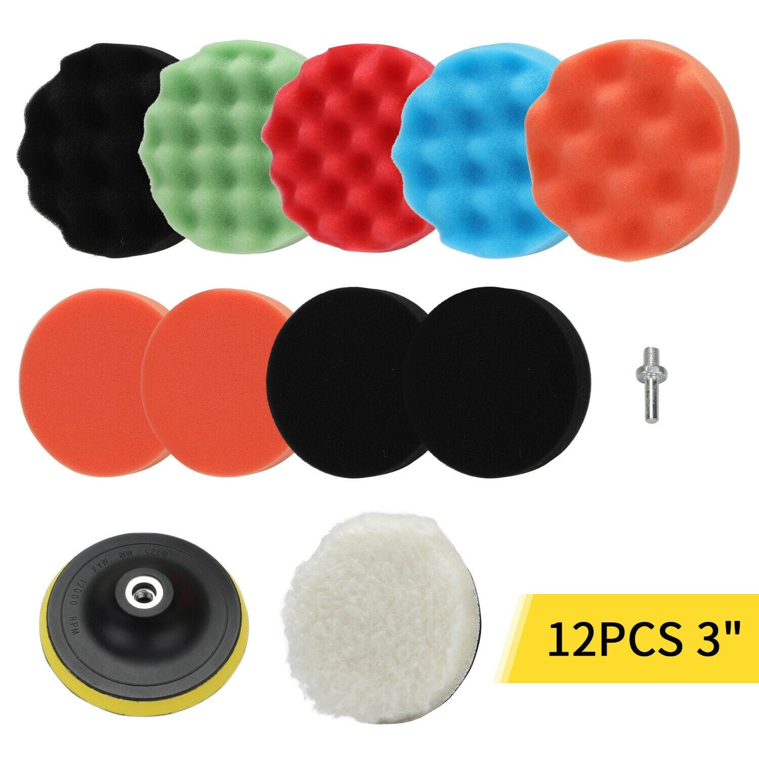 12pcs Polisher Kit Waxing Buffing Polishing Plate Pads Drill Adapter Foam Sponge 