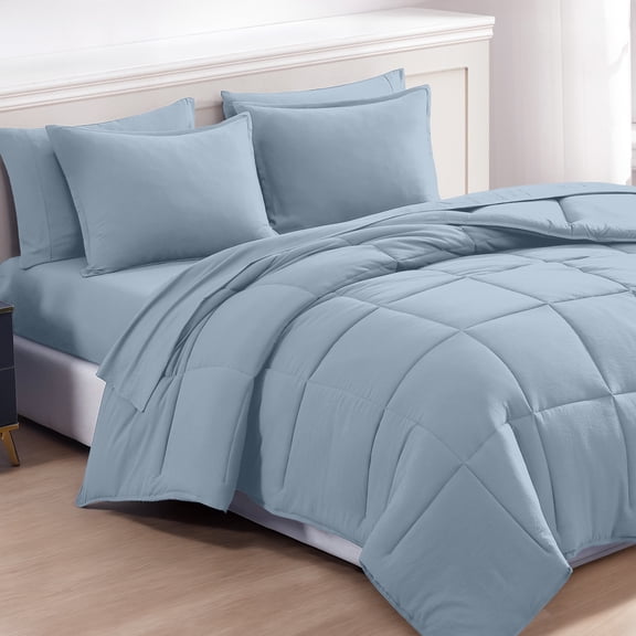 Casa Platino Twin Comforter Set Pre-Washed - 5 Piece Bed in a Bag – Soft Brushed Microfiber Twin Comforter Set – Includes Comforter, Flat Sheet, Fitted Sheet, 1 Pillowcase & 1 Sham- French Blue