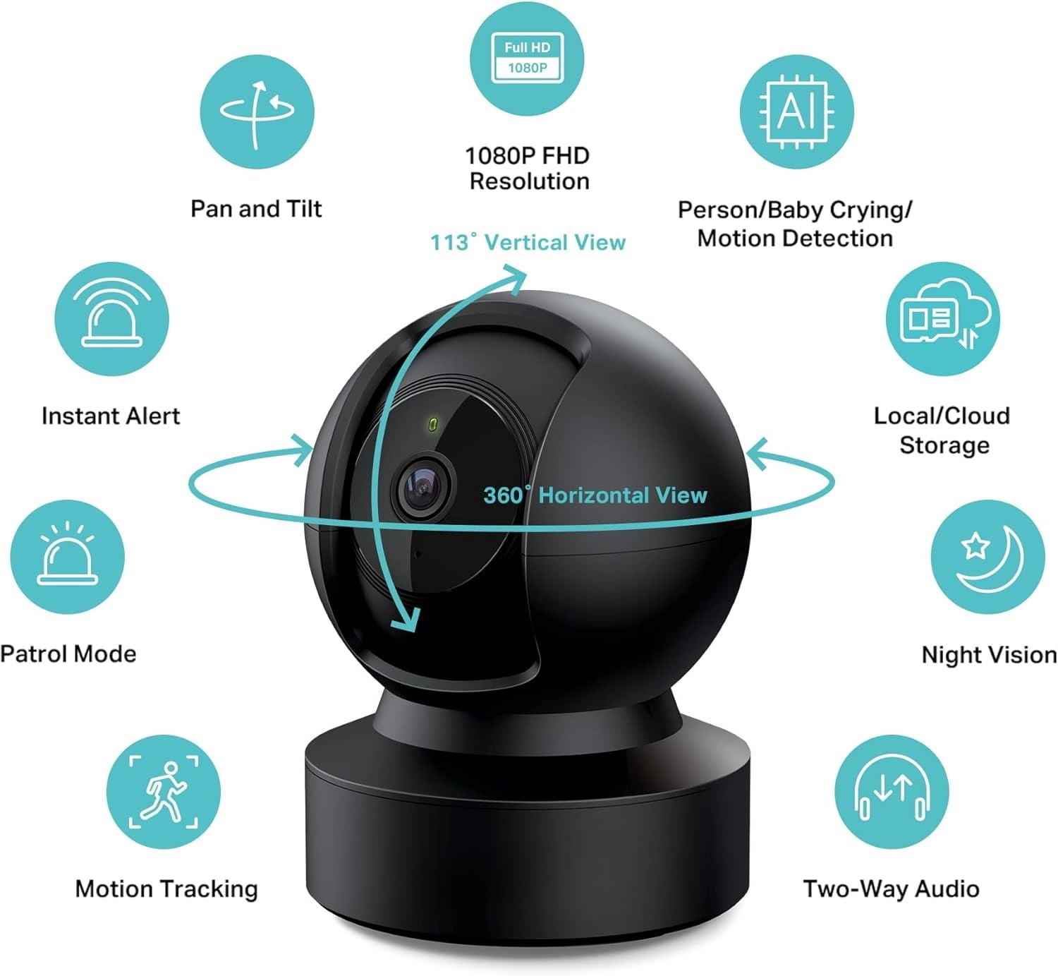 2K+ Indoor Pan/Tilt Wired Security Camera - Works as a Baby Monitor & Pet Camera, Motion Detection & Tracking, 2-Way Audio, Night Vision, Subscription-Free Local Storage or Optional Cloud, KC410S