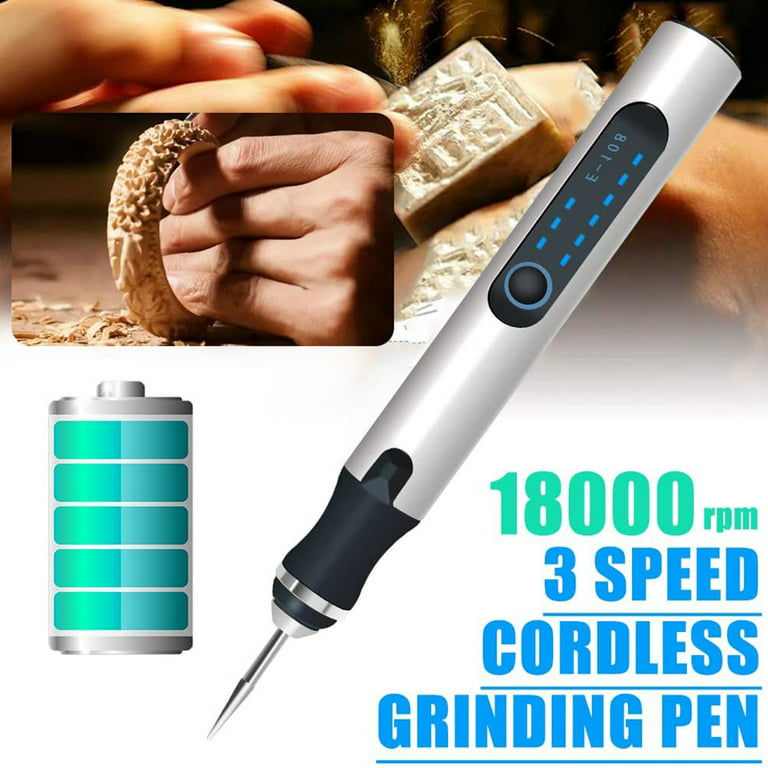 USB Engraving Pen, Rechargeable Engraver Pen, Cordless Wood Engraving Kit for Glass Stone Jewelry Nails, Silver