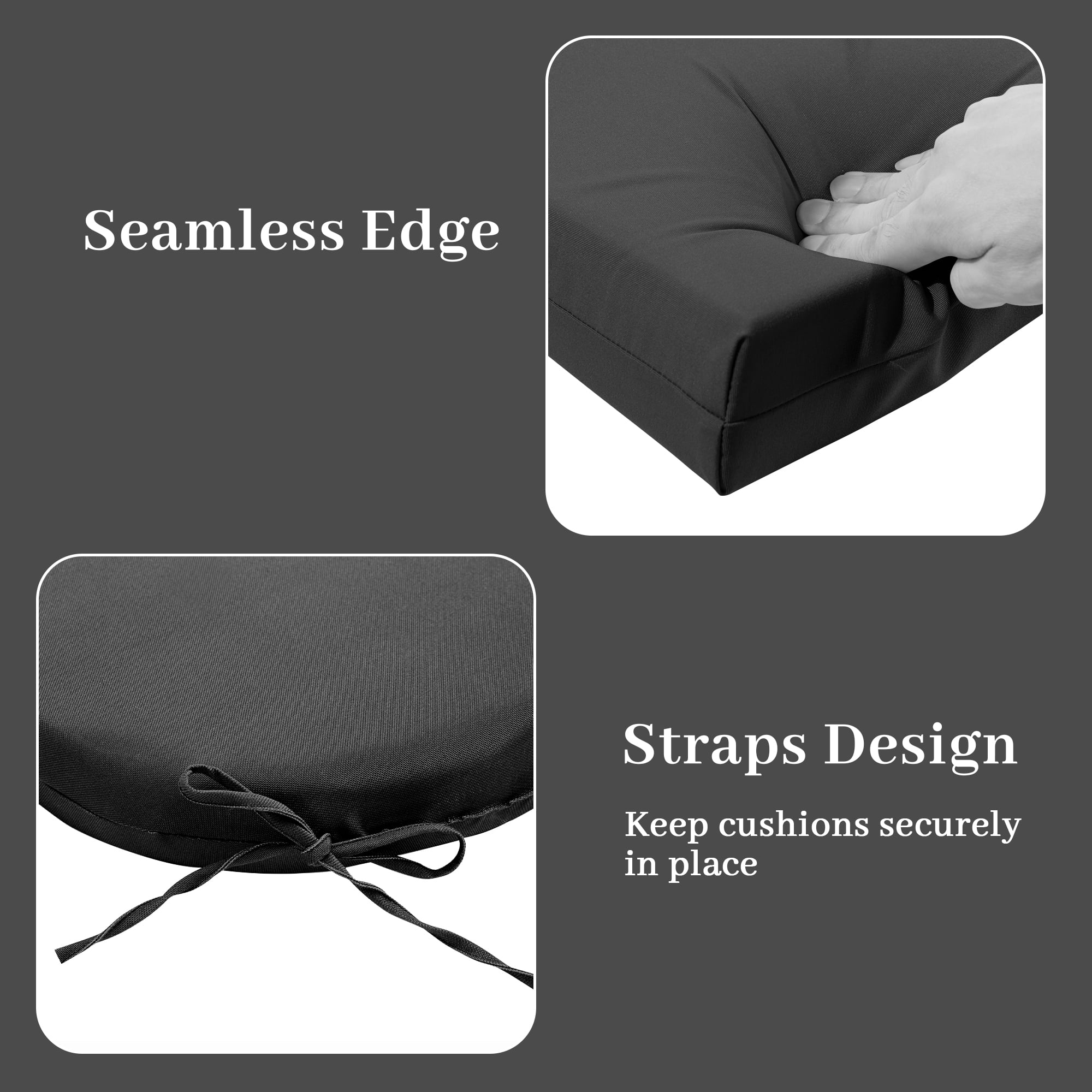 UNIKOME Outdoor Patio Chair Cushions Pack of 4,Water Resistant Patio Decor Chair Seat Cushions with Ties, Sponge Filling Round Corner Seat Cushions for Backyard Patio Chair, 17"x16"x2", Black