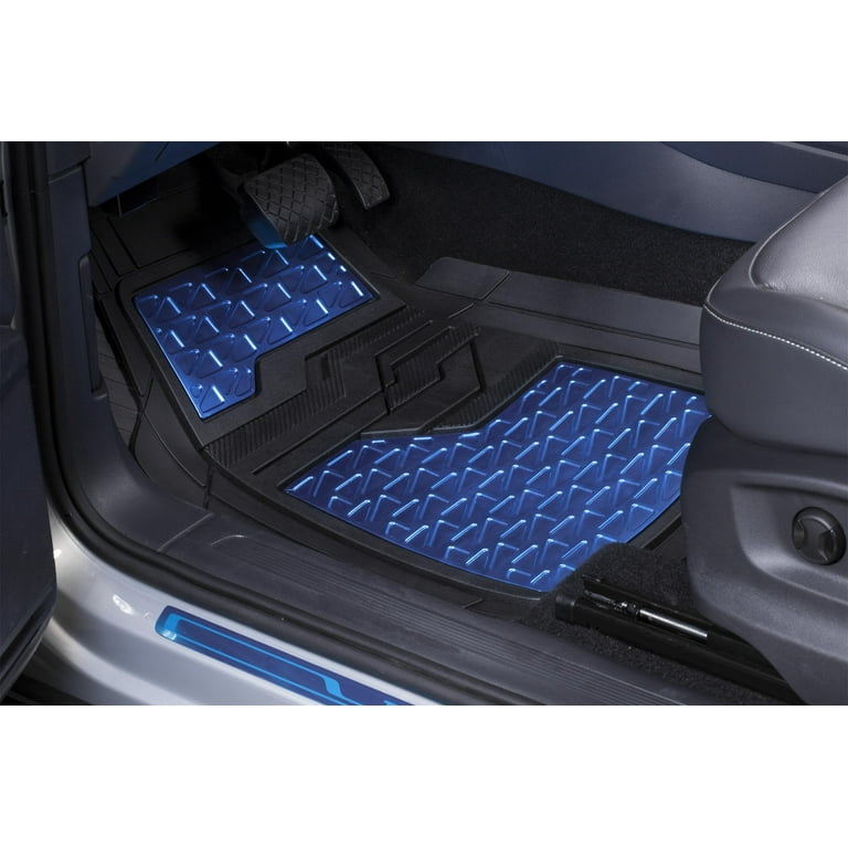 Auto Drive 4PC Rubber Car Floor Mats Metallic Plate Blue