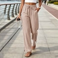 thumbnail image 5 of Atogsazn Womens Summer Wide Leg Striped Pants Casual Loose Split Hem Drawstring Pant with Pocket Trouser Brown S Fashion, 5 of 7