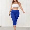 thumbnail image 7 of Plus Size Capri Leggings for Women Stretch Knee Length Pull On Capris Elastic Waist Casual Slim Fit Workout Pants Blue 2XL, 7 of 7