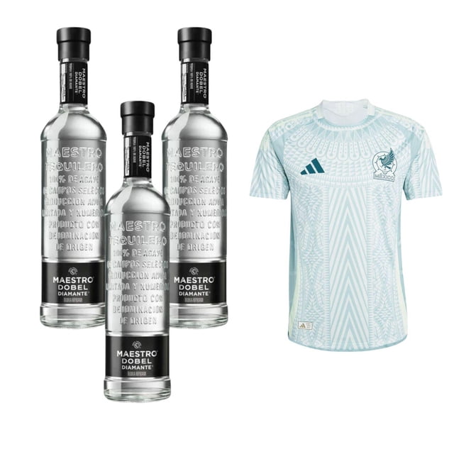 Pack de 3 Tequila Maestro Dobel Diamante 700 ml + Jersey Selección de México Visita 2024 Authentic blanco L