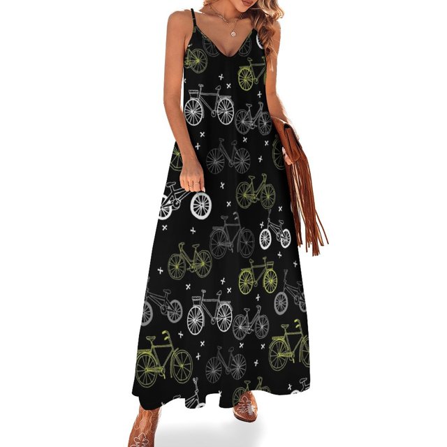 Motif Vélos Noir et Gris par andrea lauren Robe Sans Manches Robe d'Anniversaire pour Femmes Robe d'Été pour Femmes 2024