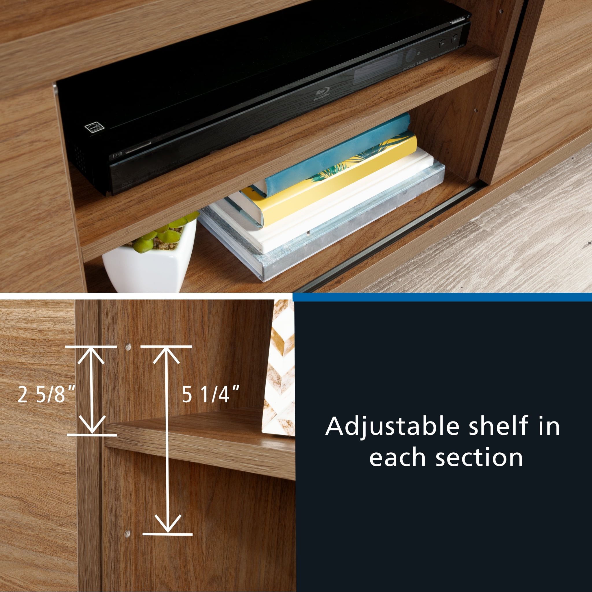 Mainstays Westley Sliding Door TV Stand for TVs up to 75”, Warm Walnut Finish