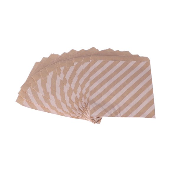 50 Pcs Sacs à Bonbons en Papier Jetables Sûrs Décoratifs Plats Kraft pour Fête Rayés (E)