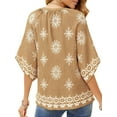 thumbnail image 4 of UVN Womens Summer Blouses Bohemian 3/4 Bell Sleeve Shirts for Women V Neck Flowy Casual Pleated Tops, 4 of 8