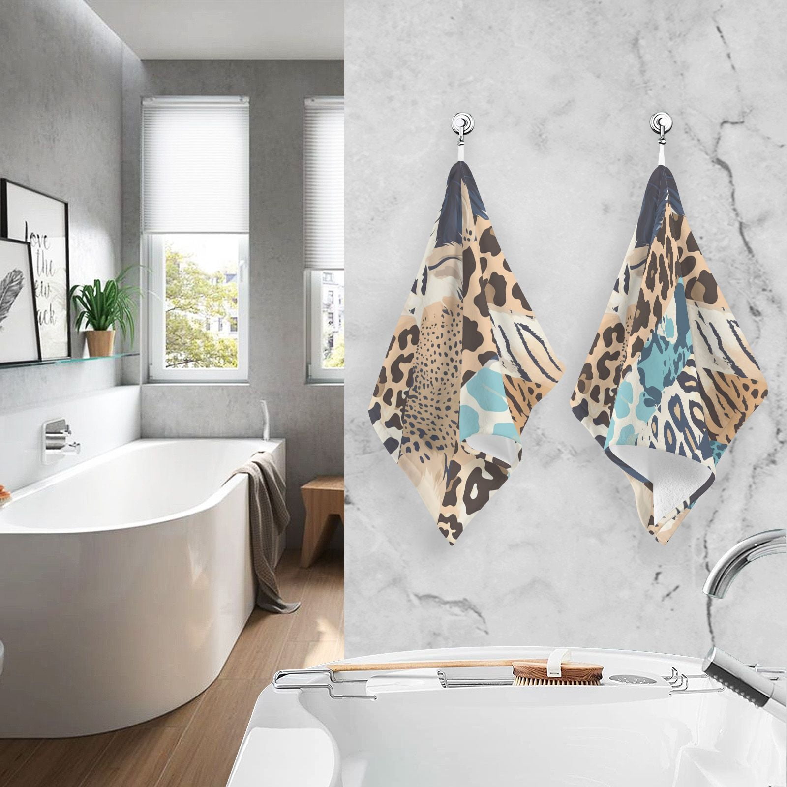 Cheetah Leopard Skin Hand Towels Cotton Bath Towels Large Face Towels Absorbent for Bathroom 2 Packs