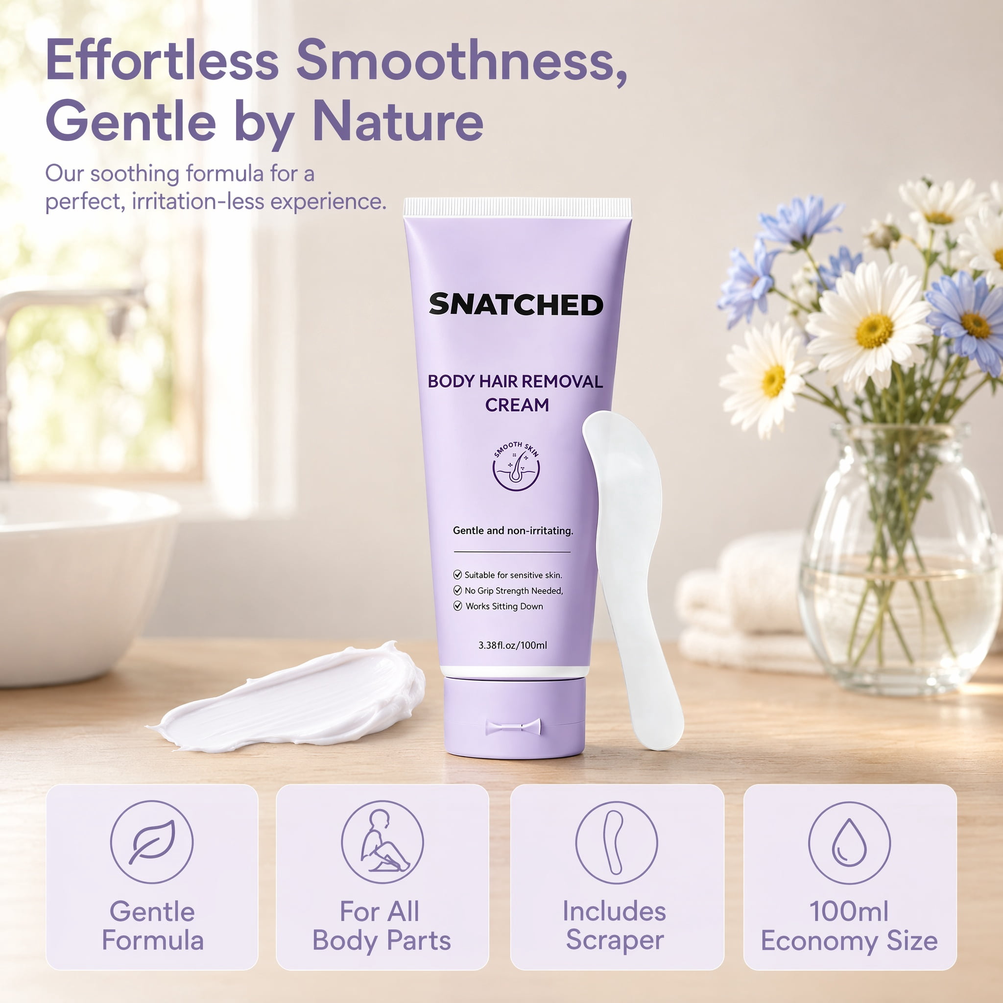 Snatched Hair Removal Cream, Body and Facial Hair Removal Cream for Women & Men, Gentle Hair Remover for Legs, Arms, Bikini Line, Stomach, Underarms(1)