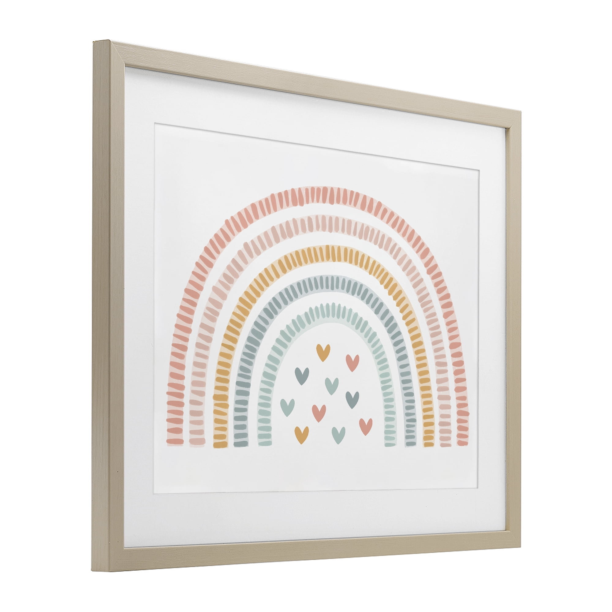 Stupell Industries Whimsical Pastel Rainbow with Hearts Birch Framed Print Under Glass, design by Lil' Rue