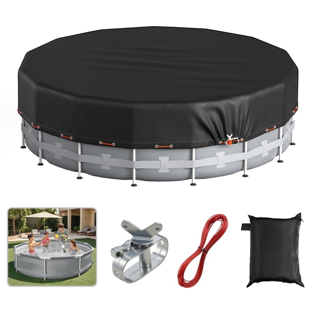 COSYUMI Cubierta Redonda para Piscina de 18 Pies, Cubiertas para Piscina Solar Oxford de 420D para Piscina Elevada con Cabrestante y Cable, Cubierta para Piscina Inflable para Todas las Estaciones