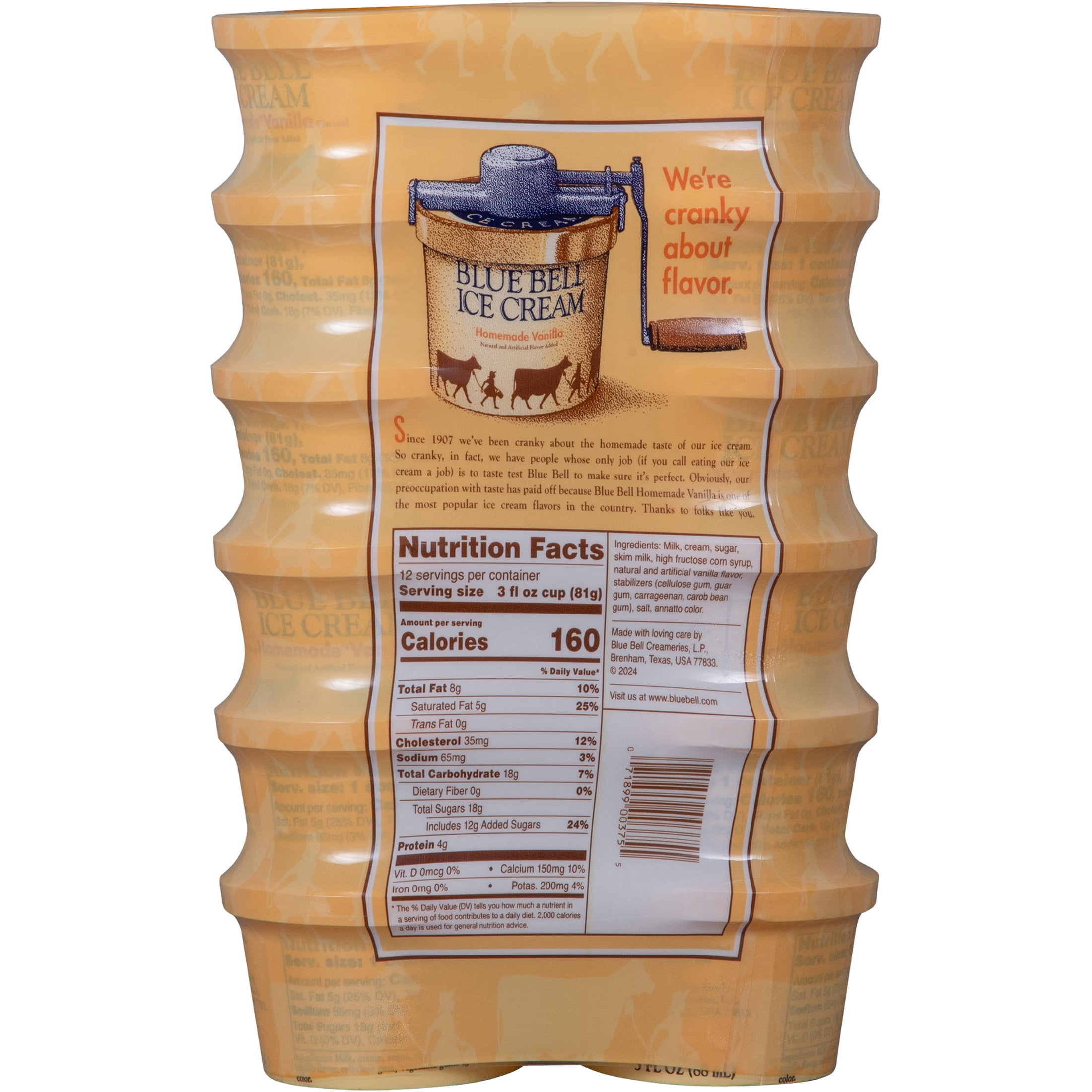 Blue Bell Homemade Vanilla Ice Cream Cups, 3.0 fl oz, 12 Count