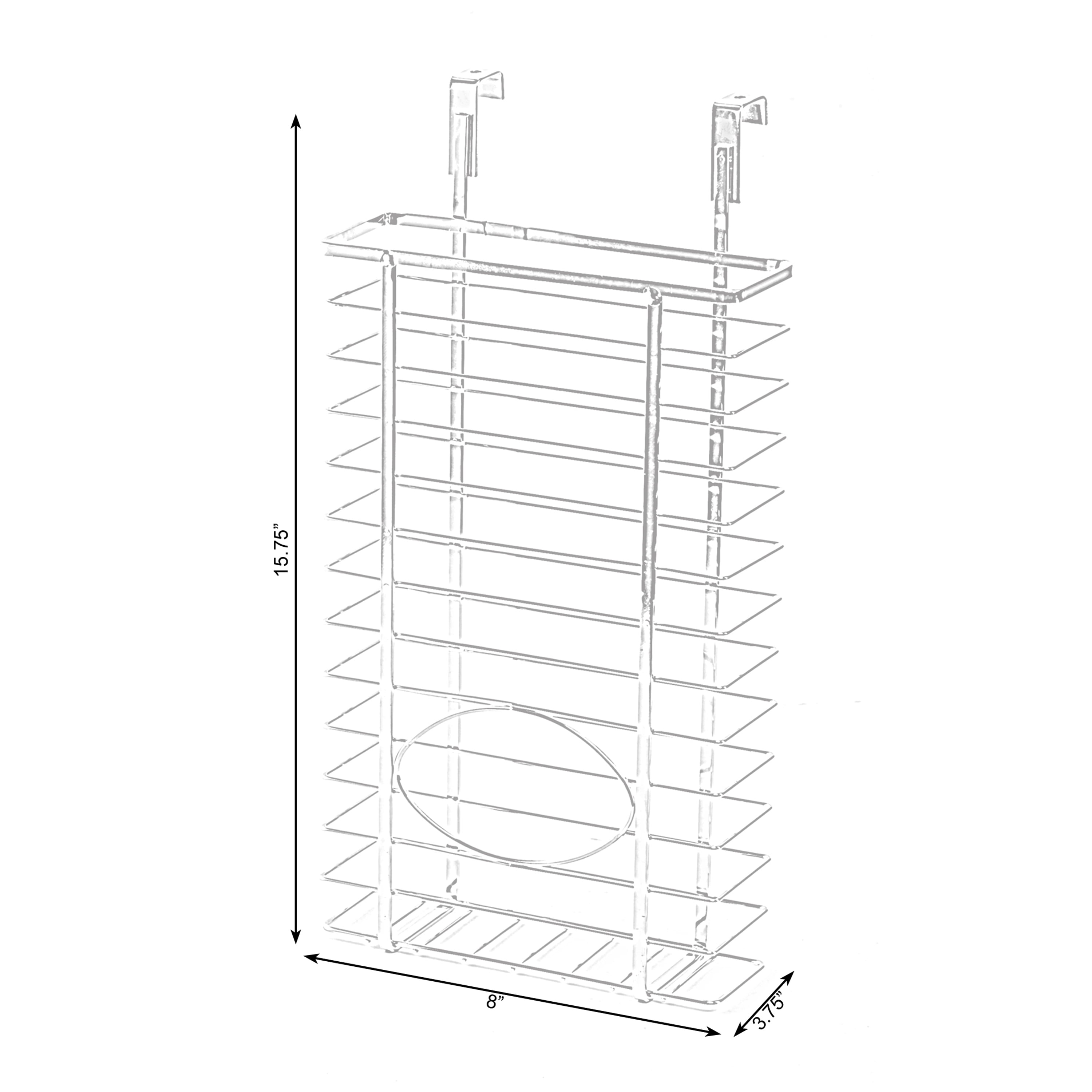 Basicwise Over Cabinet Metal Plastic Bag and Grocery Bag Storage Holder, Chrome