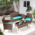 thumbnail image 2 of UDPATIO 4 Pieces Patio Furniture Sets,Outdoor Conversation Sets,Brown PE Rattan Patio Chairs with Table and Loveseat for Balcony, Porch, Backyard（Turquoise Cushion）, 2 of 8