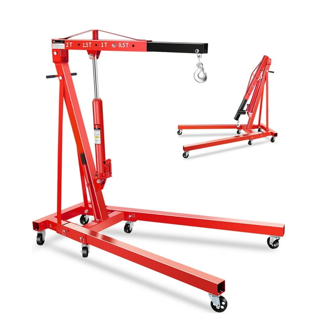 Palan de Moteur Pliant de 2 Tonnes, Grue Hydraulique d'Atelier avec 6 Roues Pivotantes et Nacelle Réglable (0,5 T-2 T), Cueilleur de Cerises Robuste pour Garage, Atelier, Camion, Ferme (Poids Net de 157 Lb)