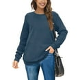 thumbnail image 2 of Womens Casual Crewneck Sweatshirt Long Sleeve Leopard Solid Color Basic Shirt Soft Lightweight Loose Tops Blue M, 2 of 6