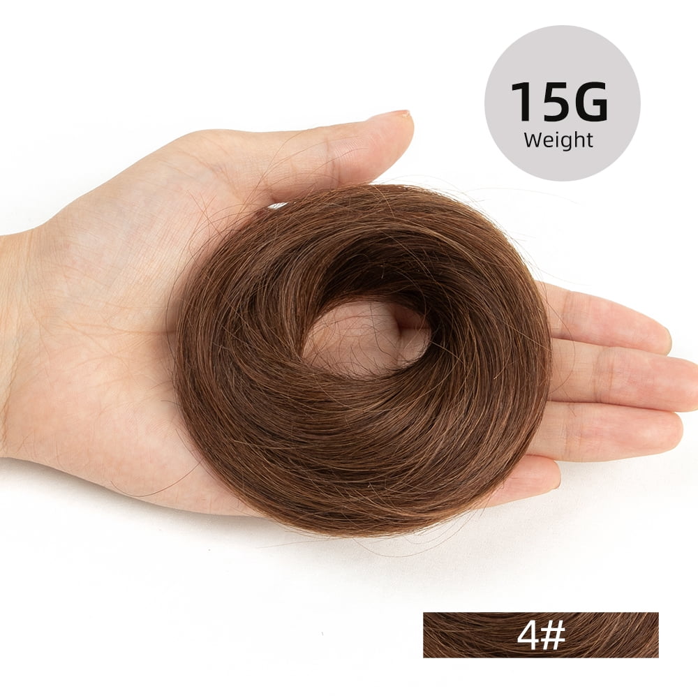 4inch Middle Brown 100% Human Hair Bun Straight Scrunchies Elegant Donut Chignon With Elastic Rubber Band Scrunchy Hairpiece