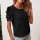 thumbnail image 5 of Camiseta holgada negra para mujer con mangas cortas abullonadas y detalle de jacquard floral, talla M Summer Stylish, 5 of 7
