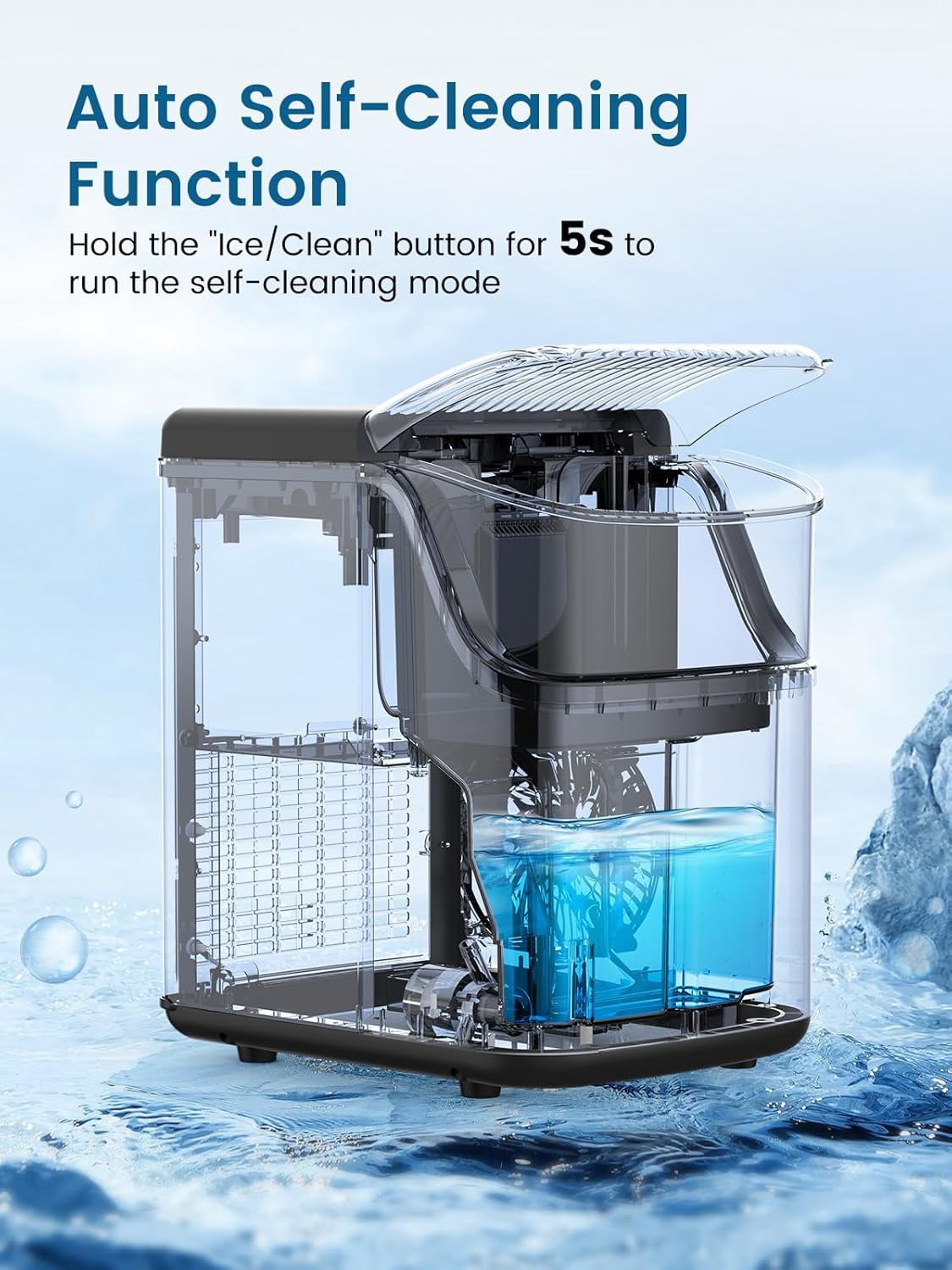 WAA Ice Makers Countertop,Portable Ice Machine with Crushed Ice,35lbs/Day,Self-Cleaning,One-Click Operation for Home Use(Silver)