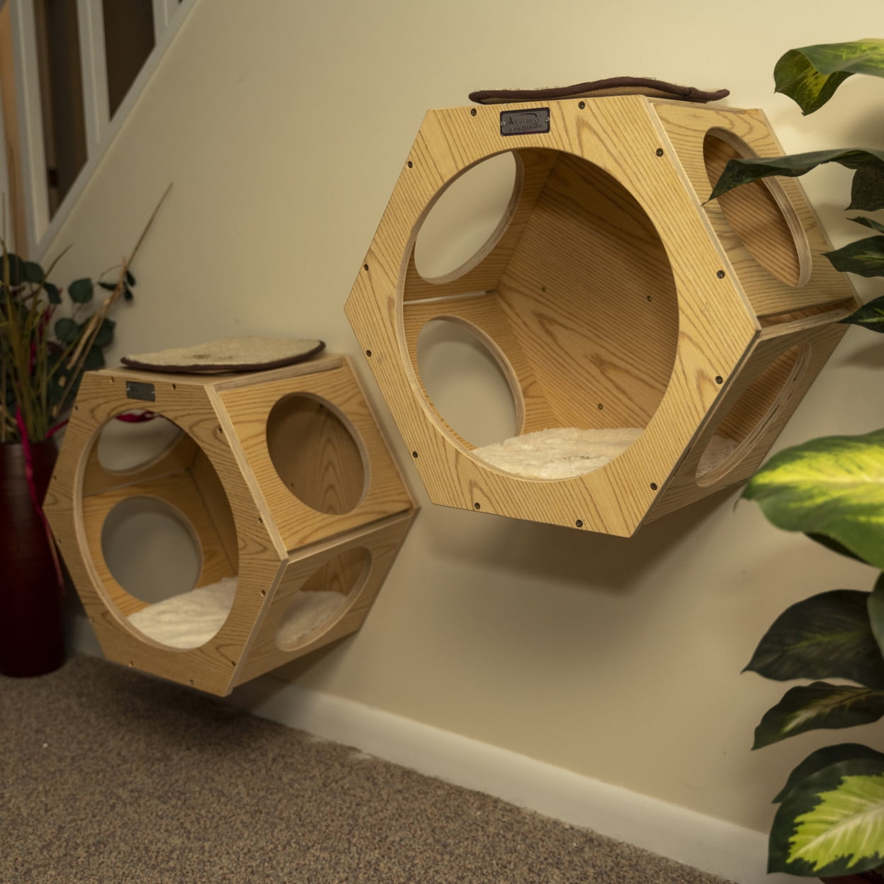 Armarkat Wall Tree Additions Set of Two Natural Wood Cat Shelves W2107A